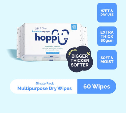 Hoppi Premium Cleaning Dry Wipes - 60 Sheets (1 pack)