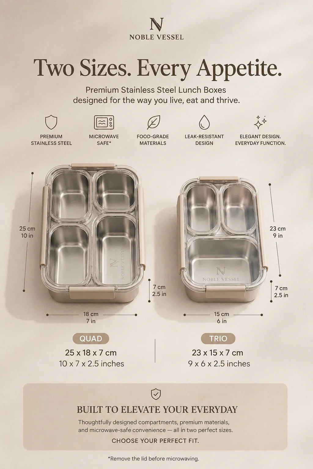 Noble Vessel Premium Stainless Steel Lunch Box in Nourish Quad
