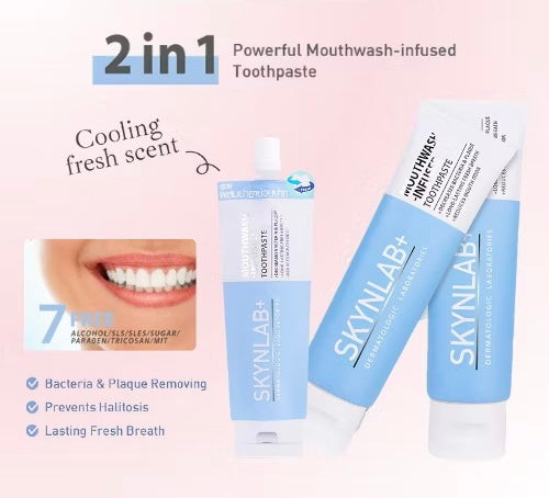 SkynLab 2 in 1 Mouthwash-Infused Toothpaste with Cooling Fresh Scent Bacteria & Plaque Removing