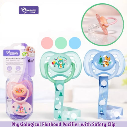 Momeasy Physiological Flathead Baby Pacifier with Safety Clip-On for 6+M Anti-Colic Baby Soother