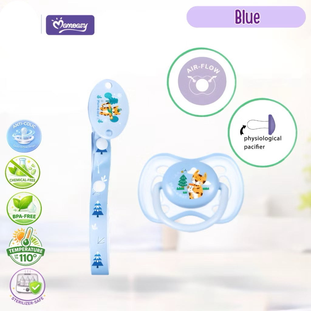 Momeasy Physiological Flathead Baby Pacifier with Safety Clip-On for 6+M Anti-Colic Baby Soother