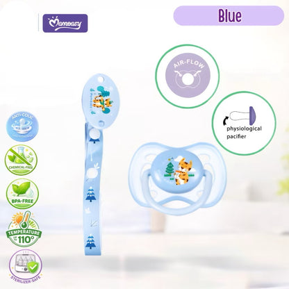 Momeasy Physiological Flathead Baby Pacifier with Safety Clip-On for 6+M Anti-Colic Baby Soother