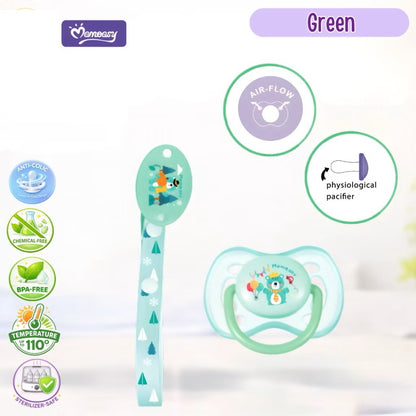 Momeasy Physiological Flathead Baby Pacifier with Safety Clip-On for 6+M Anti-Colic Baby Soother