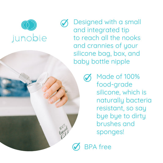 Junobie Cleaning Brush (Gray) - Silicone, For Silicone Bag, Box, and Baby Bottle Nipple