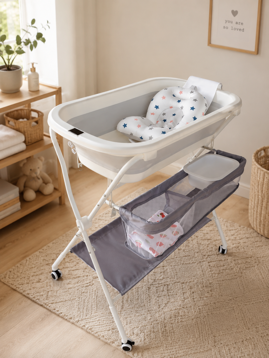 Pioletto Foldable Baby Bathtub with Stand & Nursing Table – Full Set