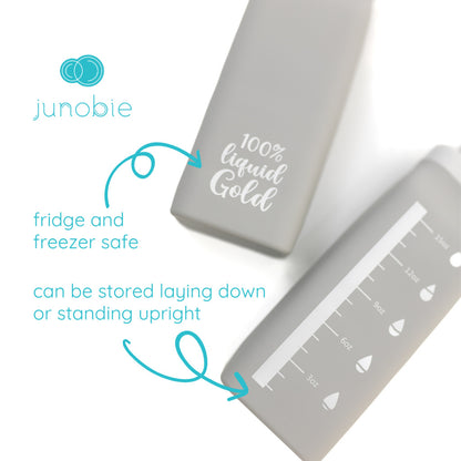 Junobie Breast Milk and Formula Box 20 oz (Gray/Pink/White/Teal/Coral/Honey) - Reusable, Silicone