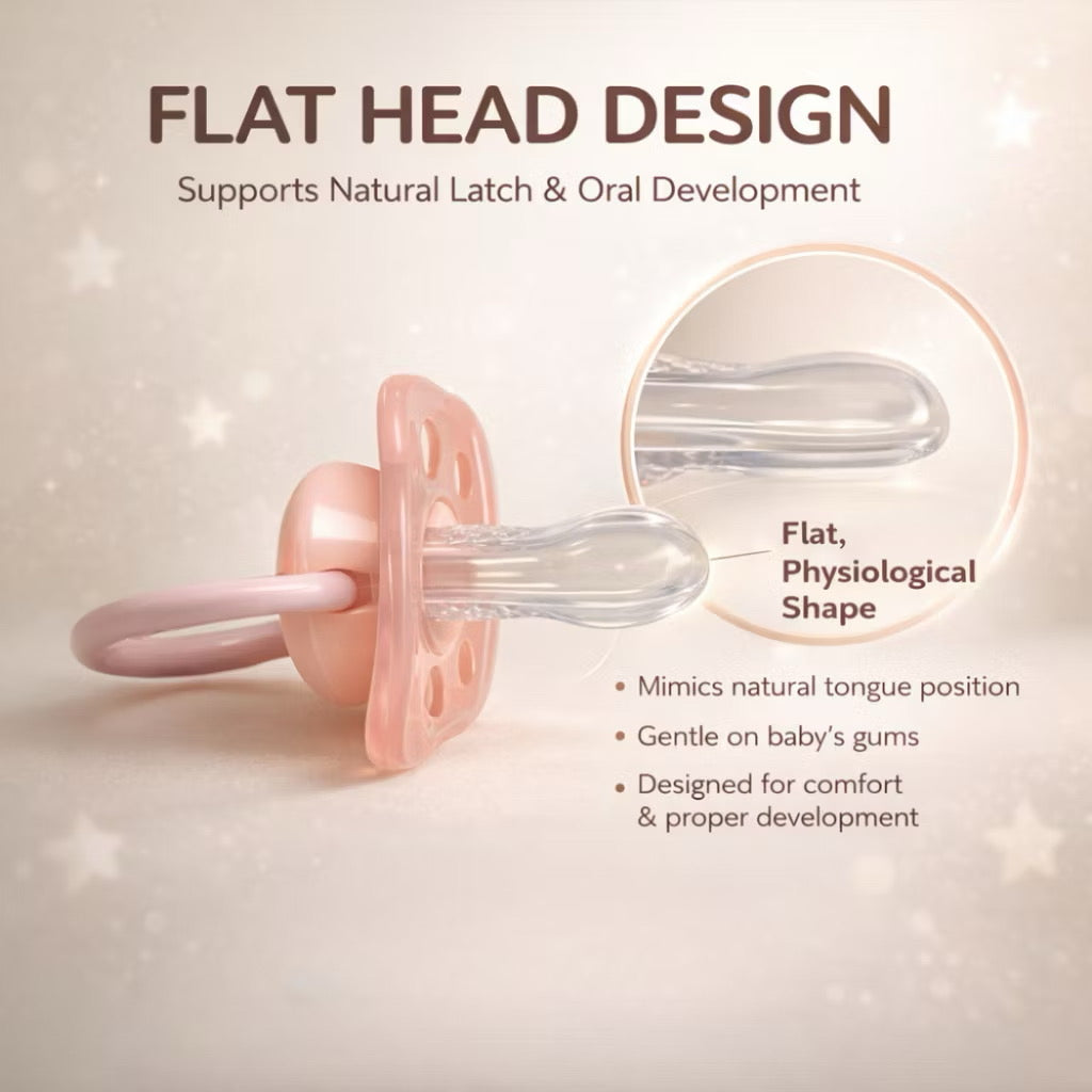 Momeasy Physiological Flathead Baby Pacifier with Safety Clip-On for 6+M Anti-Colic Baby Soother