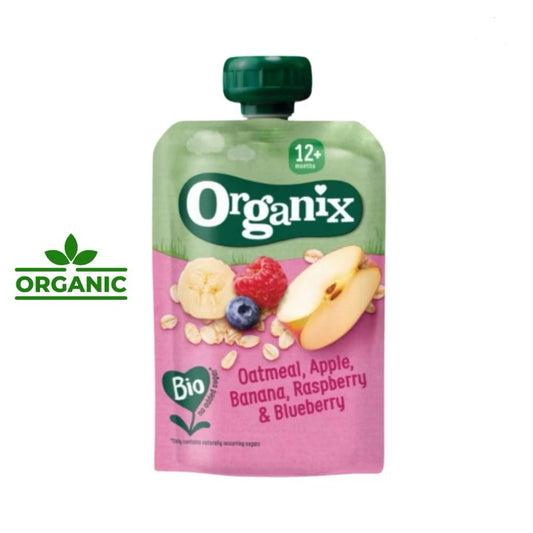 Organix Oatmeal Apple Banana Raspberry Blueberry Puree Pouch