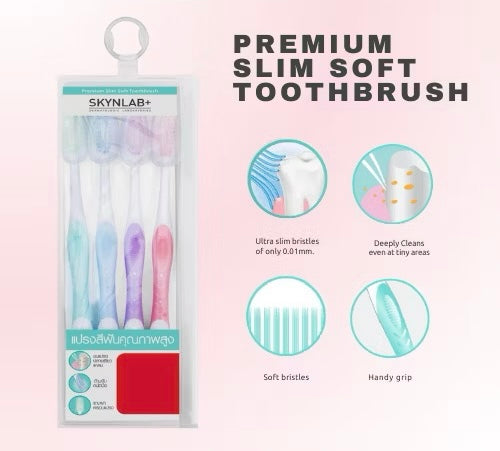 Skynlab Premium Slim Soft Toothbrush 4Pcs Mixed Colors Handy Grip for Deep Clean & Gentle Care Oral