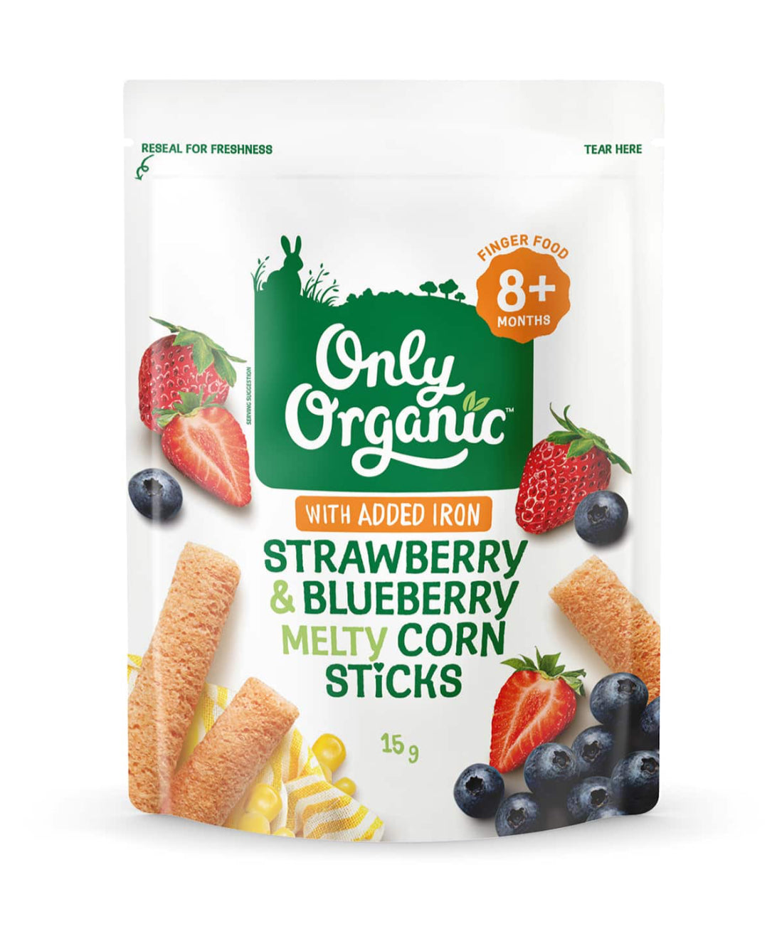 Only Organic Strawberry & Blueberry Melty Corn Sticks