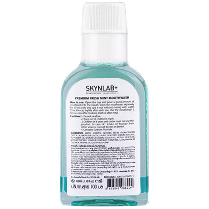Skynlab Premium Fresh Mint Mouthwash 100ml - Extra Gentle Formula with 0% Alcohol Reduces Bacteria