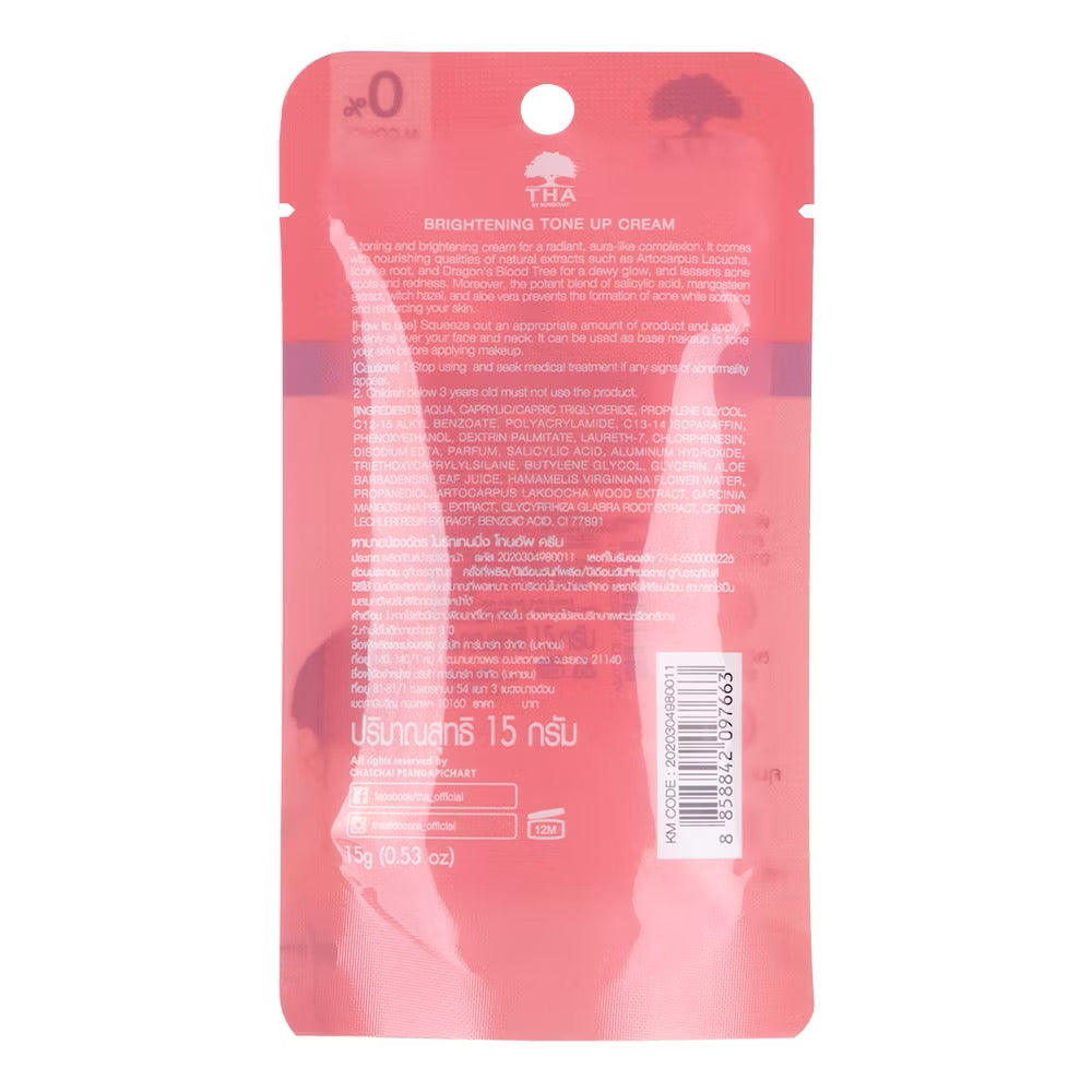 THA Brightening Tone Up Cream 15g - Alcohol & Paraben Free, Anti-Acne, Brightening