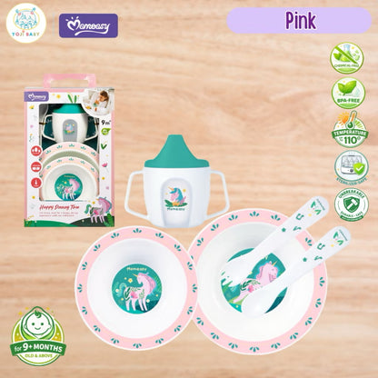 Momeasy 5-Piece PP Mealtime Set for Baby 9+M to Kids Sterilizer-Safe Bowl Spoon Fork Cup Feeding Set