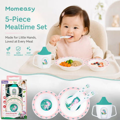 Momeasy 5-Piece PP Mealtime Set for Baby 9+M to Kids Sterilizer-Safe Bowl Spoon Fork Cup Feeding Set