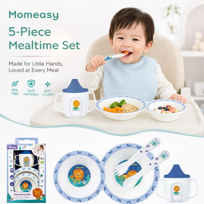 Momeasy 5-Piece PP Mealtime Set for Baby 9+M to Kids Sterilizer-Safe Bowl Spoon Fork Cup Feeding Set