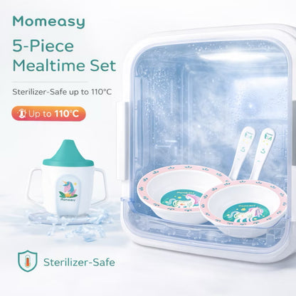 Momeasy 5-Piece PP Mealtime Set for Baby 9+M to Kids Sterilizer-Safe Bowl Spoon Fork Cup Feeding Set