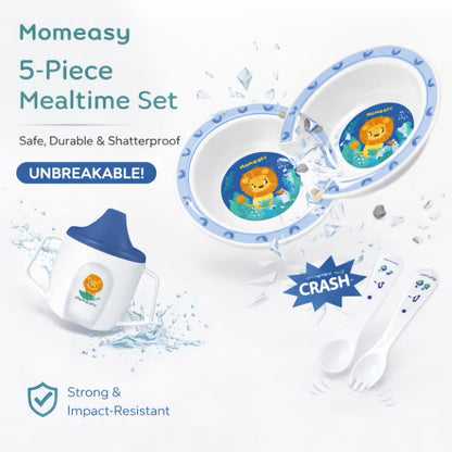 Momeasy 5-Piece PP Mealtime Set for Baby 9+M to Kids Sterilizer-Safe Bowl Spoon Fork Cup Feeding Set