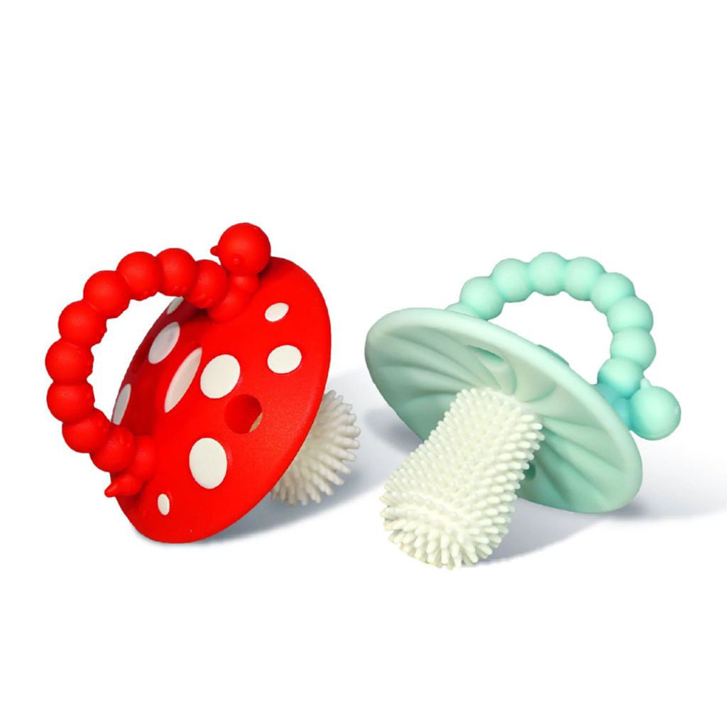 RaZBaby Chompy Mushroom Silicone Teether Red & Blue – 2 Pack