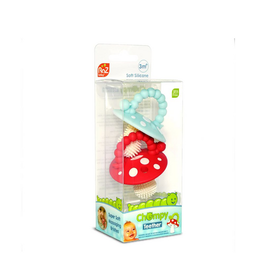 RaZBaby Chompy Mushroom Silicone Teether Red & Blue – 2 Pack