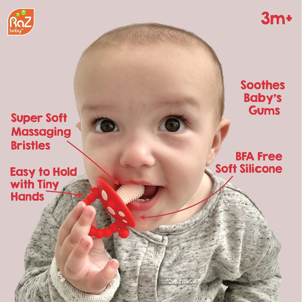 RaZBaby Chompy Mushroom Silicone Teether Red & Blue – 2 Pack
