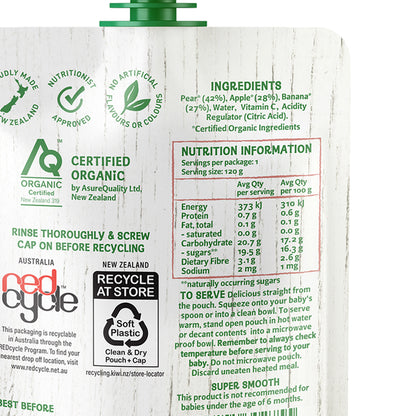 Only Organic Baby Food Pear, Banana & Apple 120g [6 mos+]