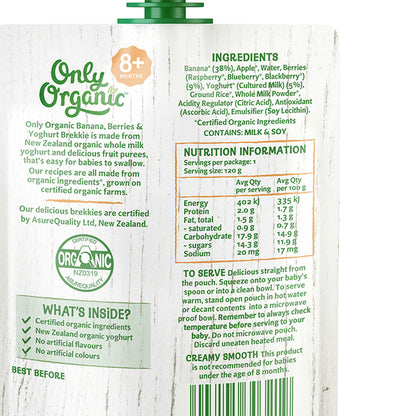 Only Organic Baby Food Banana Berries & Yoghurt Brekkie 120g [8 mos+]