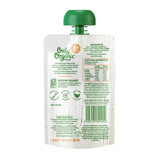 Only Organic Baby Food Chicken Cheddar Cheese Cauliflower Rice 120g [8 mos+]