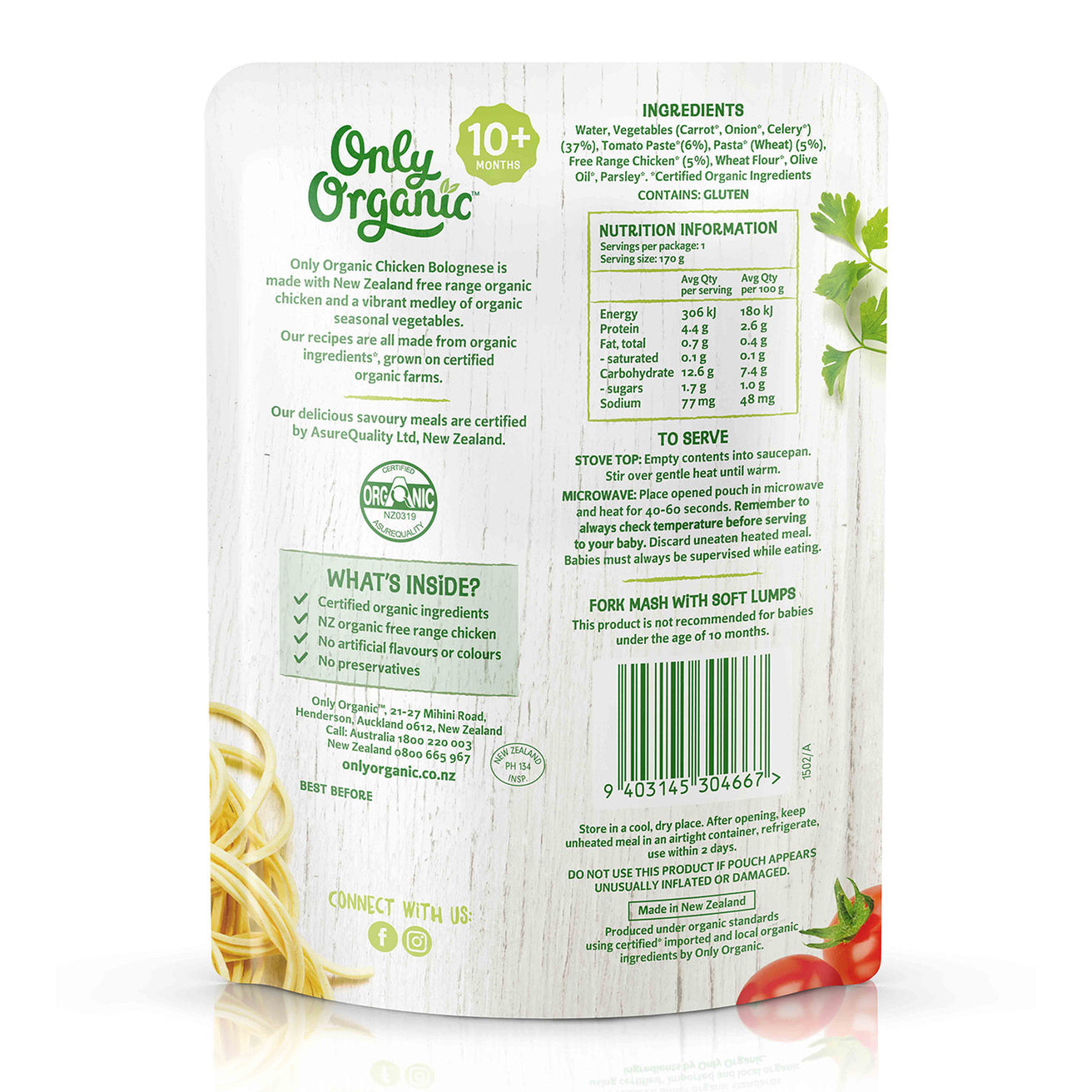 Only Organic Baby Food Chicken Bolognese 170g [10 mos+]