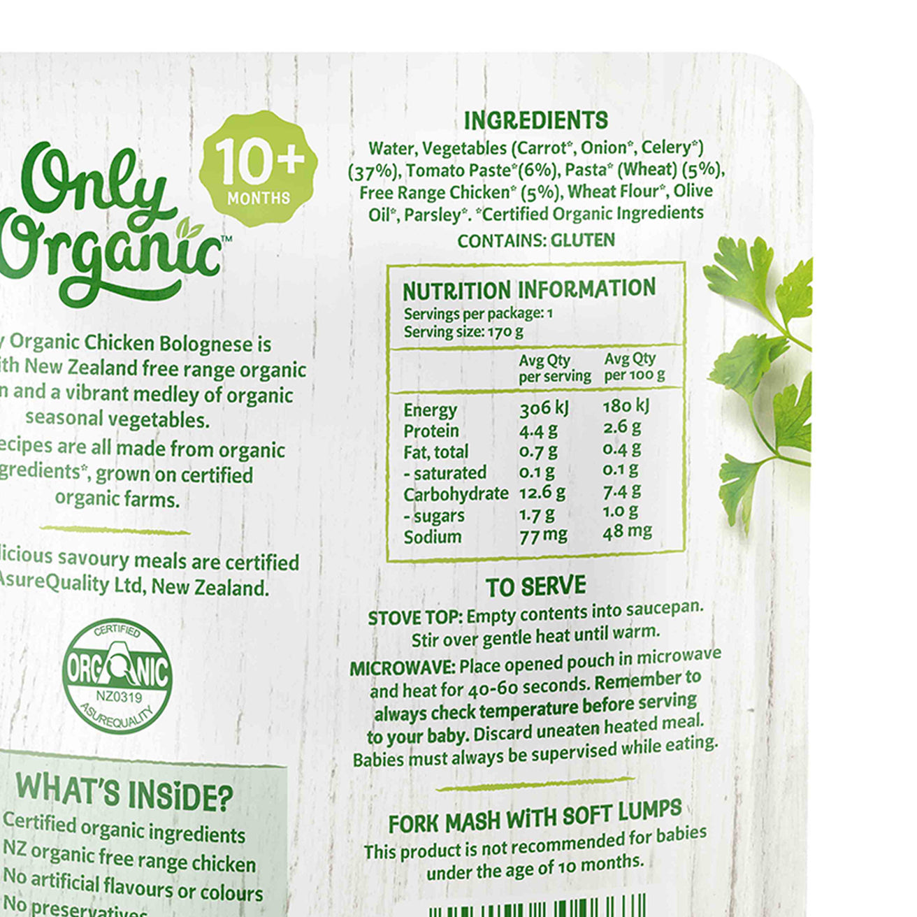 Only Organic Baby Food Chicken Bolognese 170g [10 mos+]