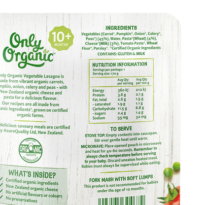 Only Organic Baby Food Vegetable Lasagne 170g [10 mos+]