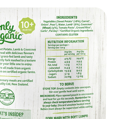 Only Organic Baby Food Sweet Potato Lamb & Couscous 170g [10 mos+]