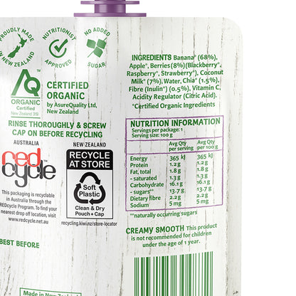 Only Organic Baby Food Banana Mixed Berry Coconut & Chia 100g [12mos +]