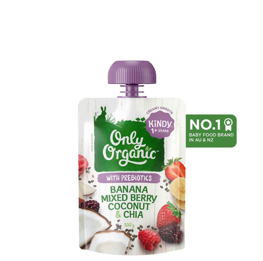 Only Organic Baby Food Banana Mixed Berry Coconut & Chia 100g [12mos +]