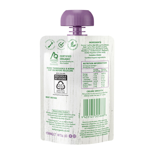 Only Organic Baby Food Blueberry Banana & Vanilla Oat Milk 100g [12 mos+]
