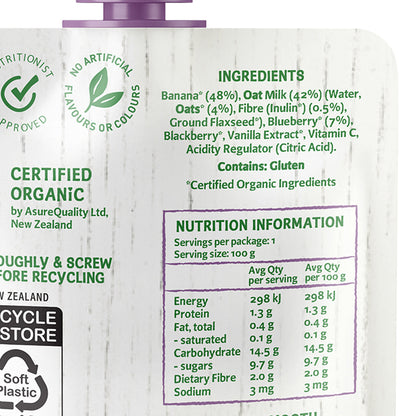 Only Organic Baby Food Blueberry Banana & Vanilla Oat Milk 100g [12 mos+]