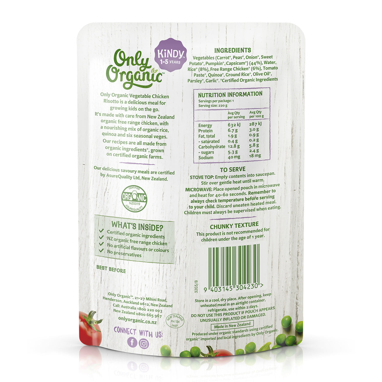 Only Organic Baby Food Vegetable Chicken Risotto 220g [12 mos+]