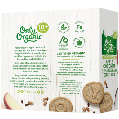 Only Organic Baby Snack Apple Coconut & Flaxseed Biscuits 100g [10 mos+]