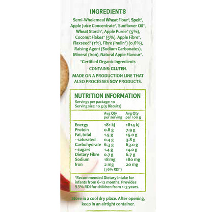 Only Organic Baby Snack Apple Coconut & Flaxseed Biscuits 100g [10 mos+]