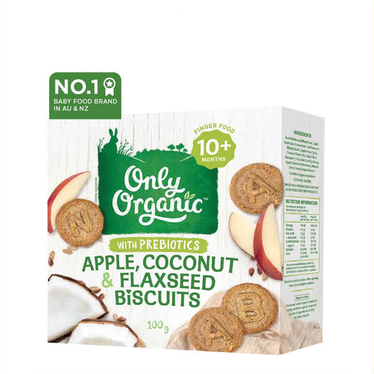 Only Organic Baby Snack Apple Coconut & Flaxseed Biscuits 100g [10 mos+]