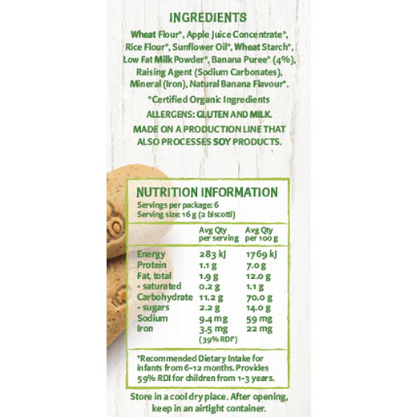 Only Organic Baby Snack Banana Biscotti Biscuit 100g [10 mos+]