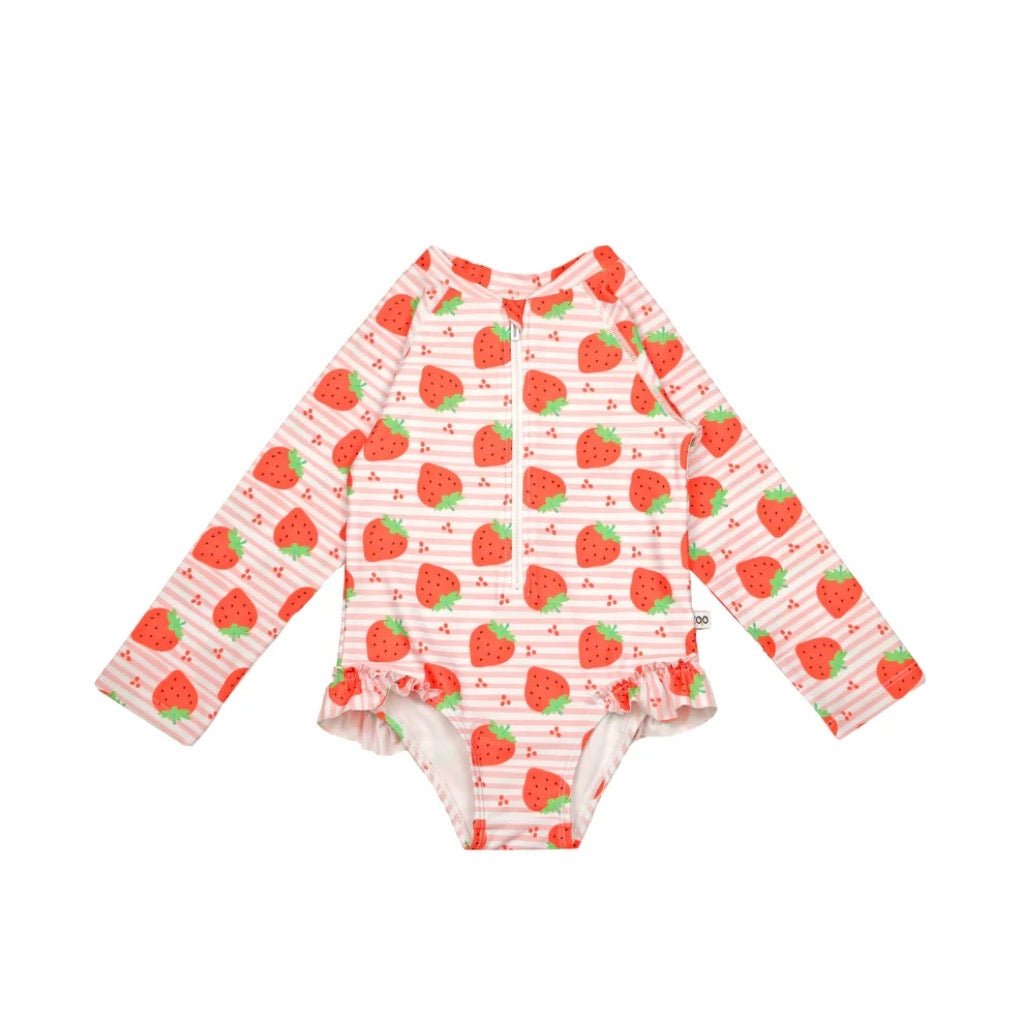 Zoocchini UPF50 Girls Rashguard Swimsuit- Strawberries