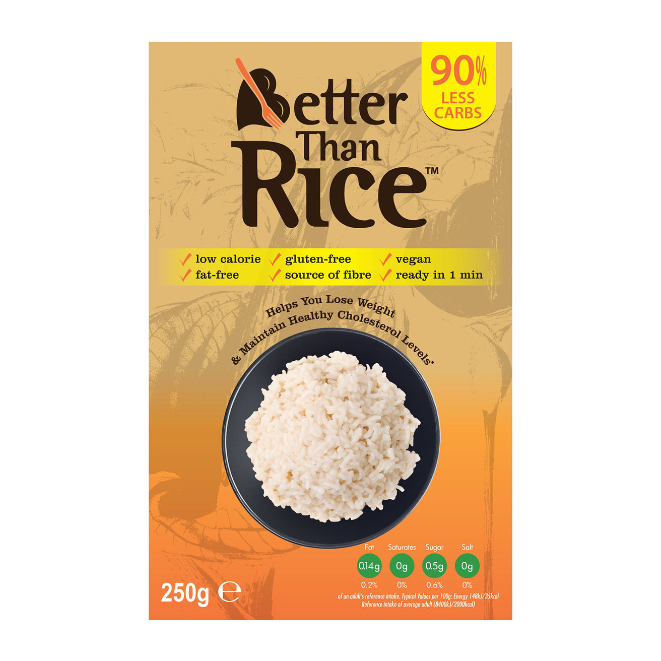 Better Than No Drain Konjac Rice 250g (Gluten Free, Keto Friendly, Low Calorie)