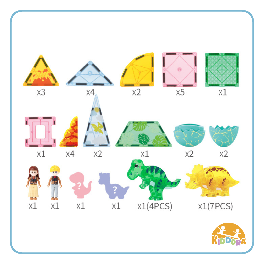 Kiddora Kebo Dino Zone Surprise Magnetic Tiles (42 pcs)