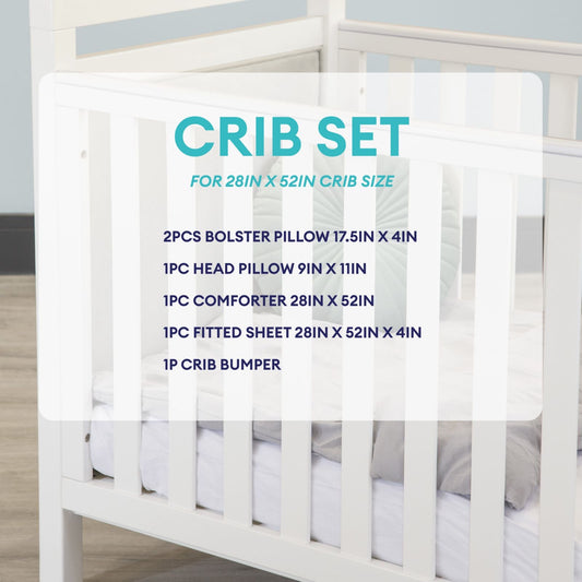 Little Totts Baby Crib Set - Bolsters, Head Pillow, Bed Sheet, Crib Bumper, Comforter