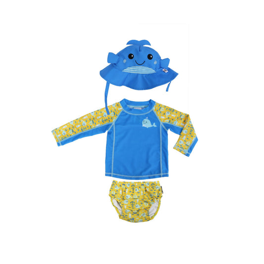 Zoocchini UPF50 3-Piece Swim Set (Sunhat Rashguard Diaper)-  Willy the Whale