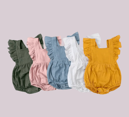Littles Cotton Linen Ruffle Romper