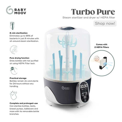 Babymoov Turbo Pure 2-in-1 Baby Bottle Sterilizer Dryer with HEPA Filter