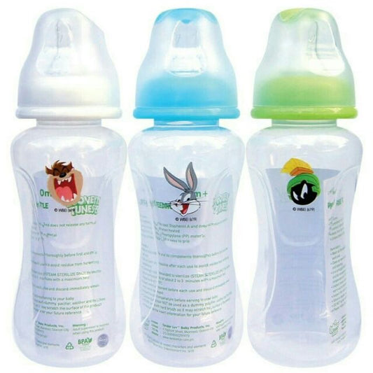 Tender Luv Looney Tunes 8oz Streamline Feeding Bottle Slim Neck Set of 3 BPA FREE