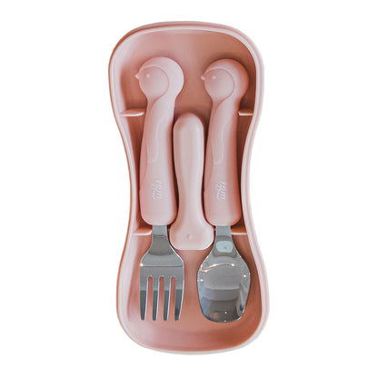 TGM Stainless Toddler Spoon & Fork Set with Silicone Handle